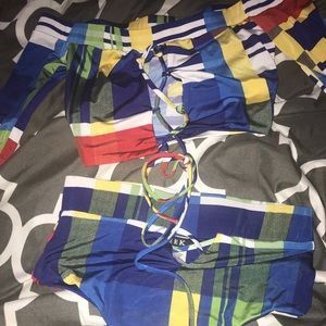 Two piece long sleeve color block swim suit